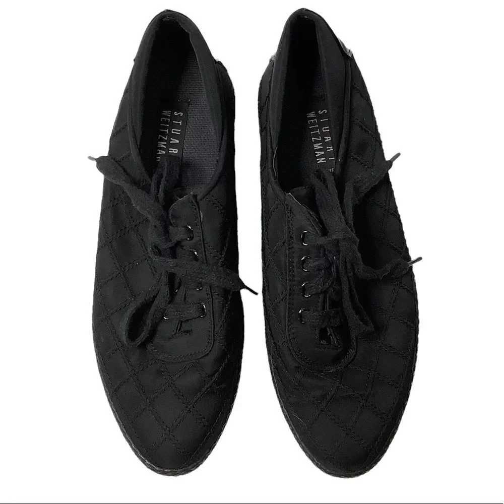 Stuart Weitzman Lace Up Textile Low Top Women Fashion Sneakers Sz 8.5